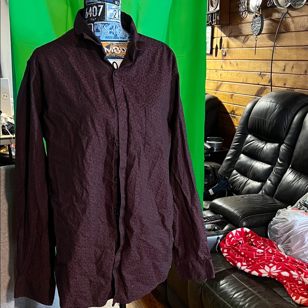 Marc Anthony Stretch Slim Fit Shirt - Black and burgundy